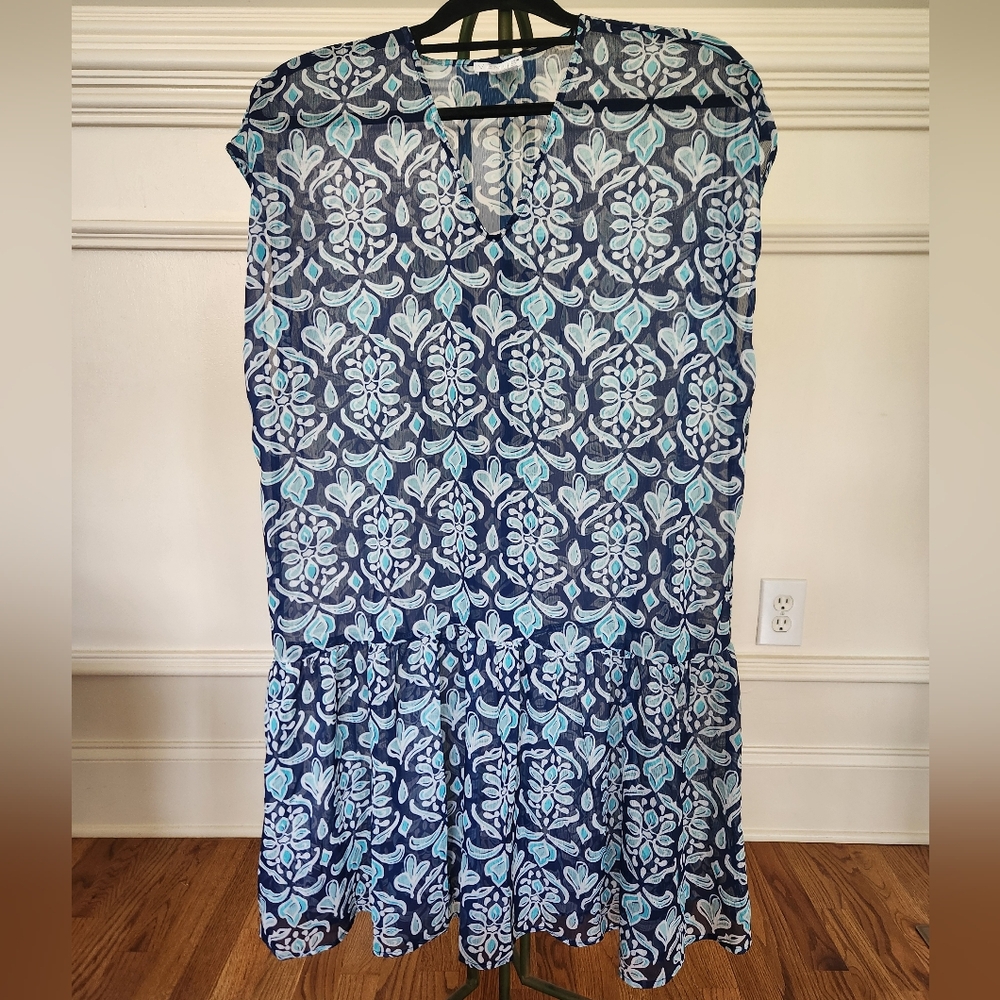 Floral Blue and White Women's Swim Cover-Up